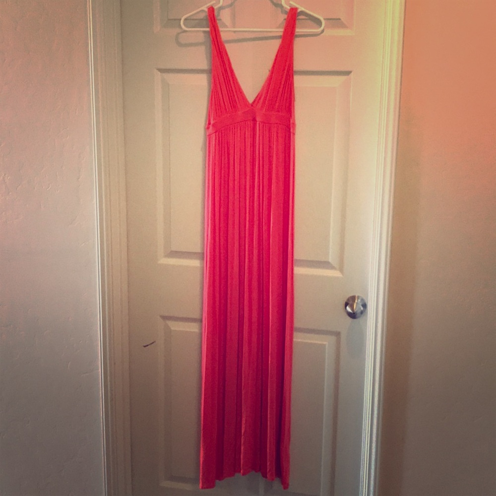 Coral v neck maxi dress